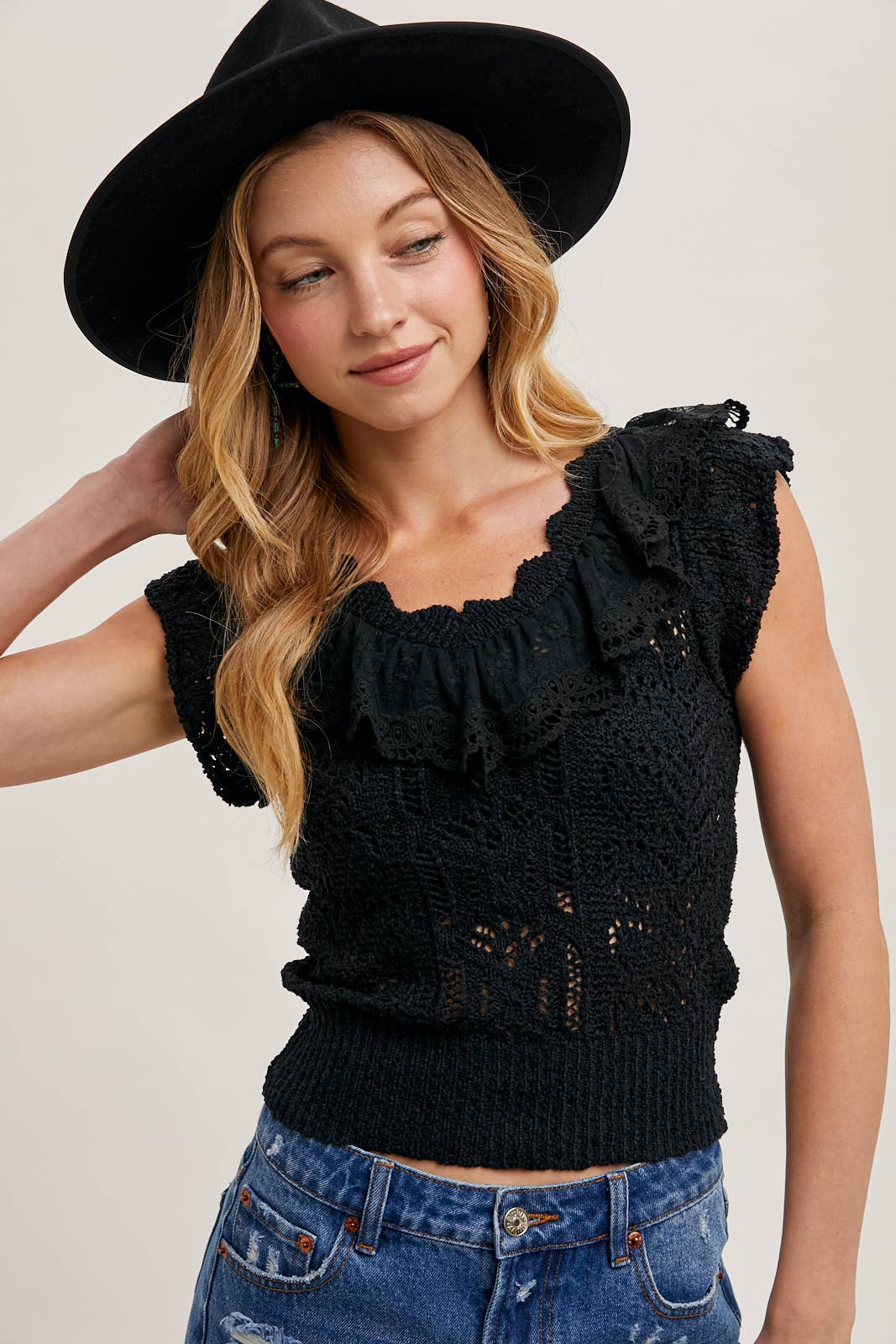 EYELET SWEATER KNIT TOP