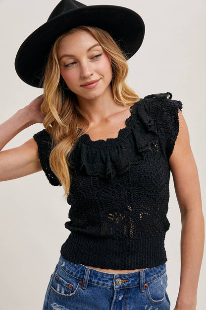 EYELET SWEATER KNIT TOP