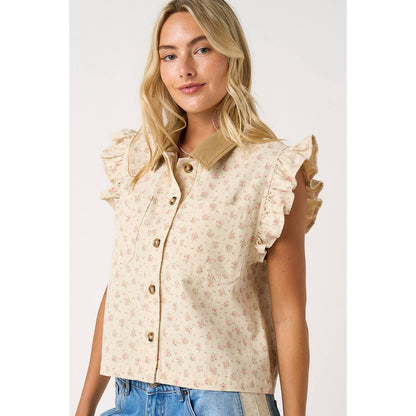 Floral Print with Ruffle sleeves Vest