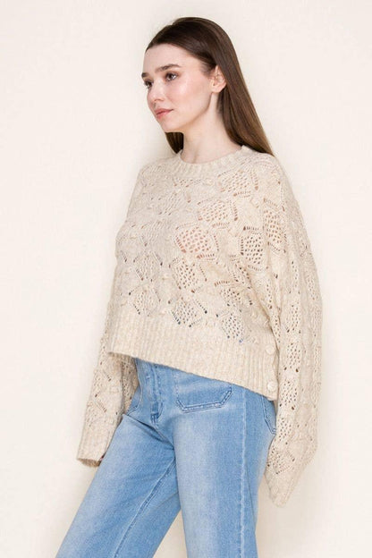 Long Sleeve Solid Knit Top with Side Buttons - Southern Sassy Boutique