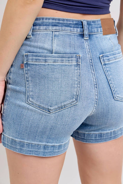 High Waist Denim Trouser Shorts