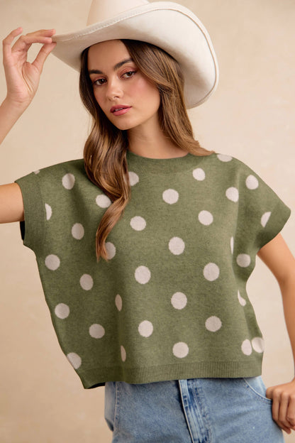 Polka Dot Knit Sleeveless Sweater