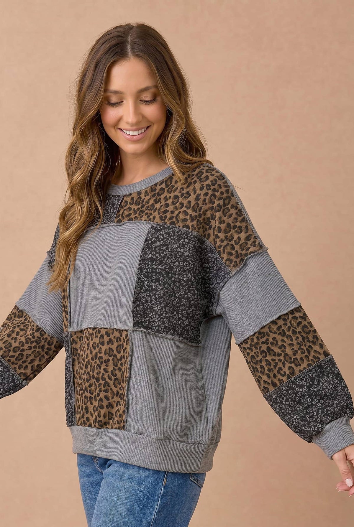 Mixed Print Patchwork Pullover Top