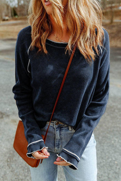 Waffle Knit Long Sleeve Top - Southern Sassy Boutique