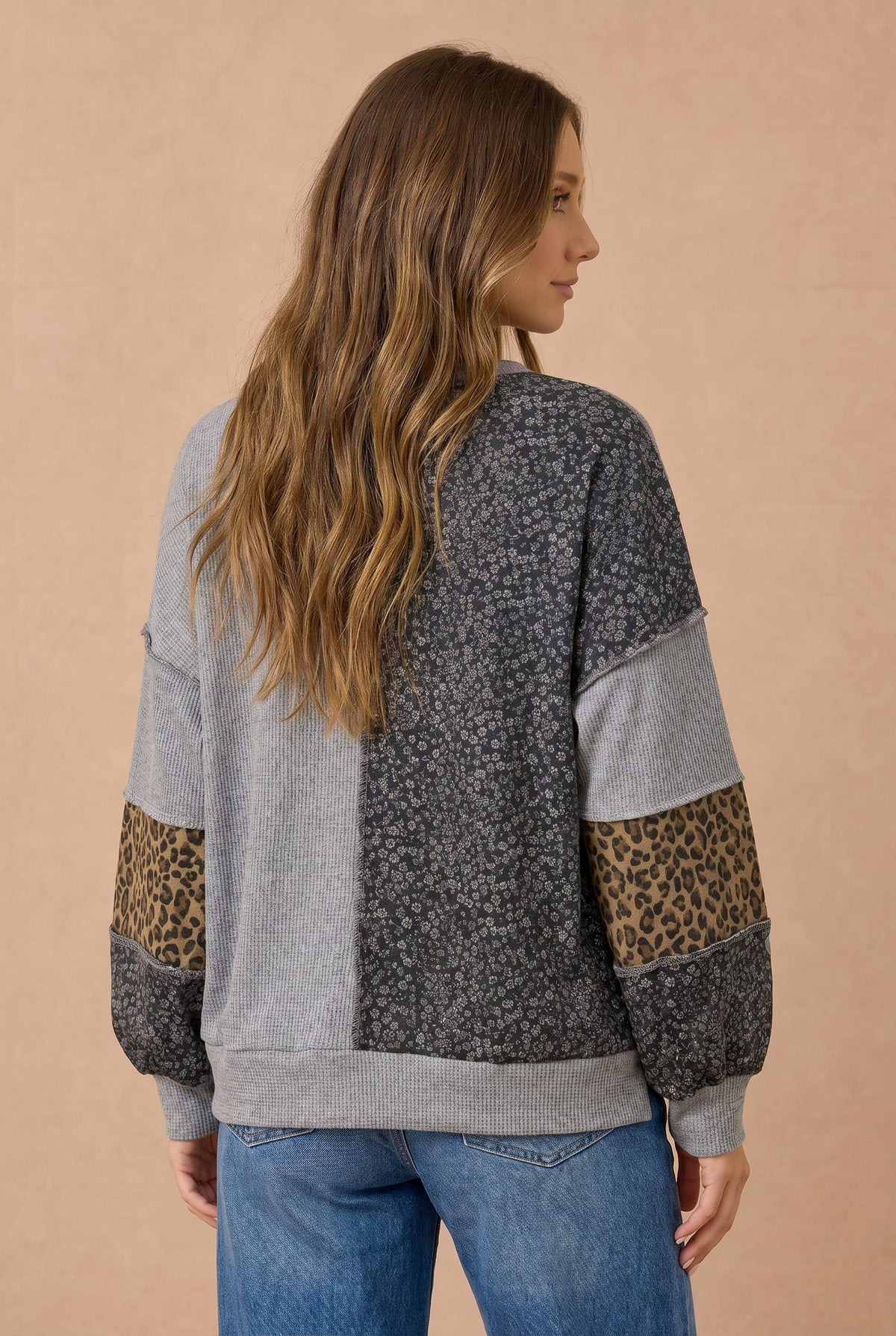 Mixed Print Patchwork Pullover Top