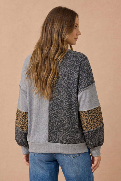 Mixed Print Patchwork Pullover Top