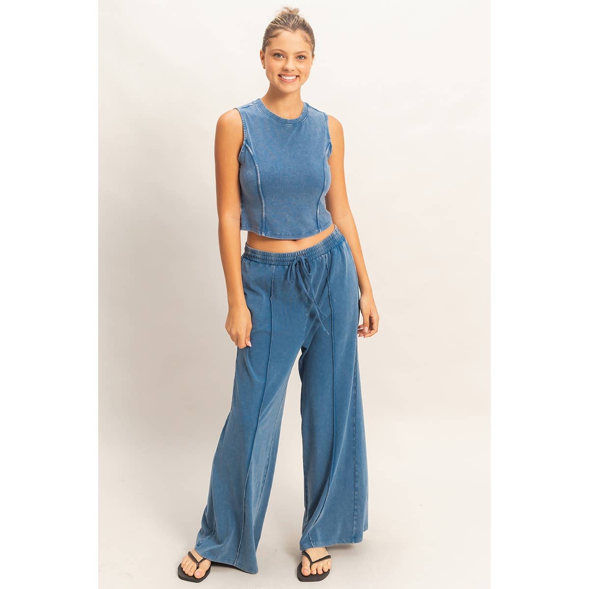 Mineral Washed Sleeveless Top & Wide Leg Pants Set