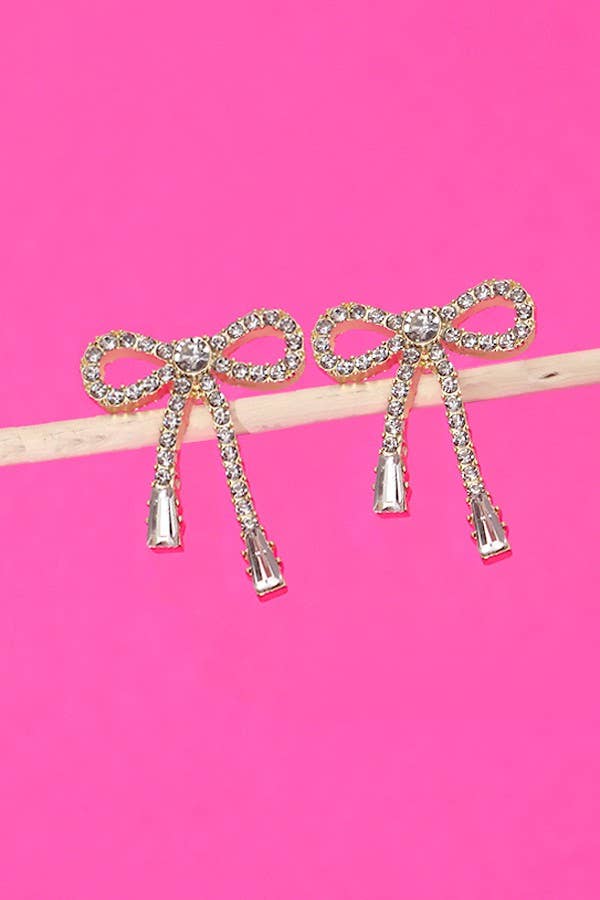 Rhinestone Bow Dro Earrings