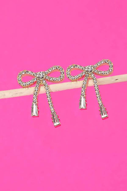 Rhinestone Bow Dro Earrings