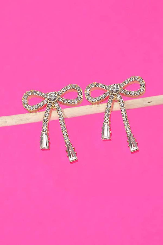 Rhinestone Bow Dro Earrings