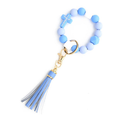 Cross Color-Block Silicone Bead Bracelet Keychain