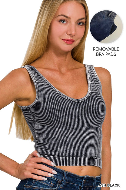 Washed Ribbed Cropped Seamless Bra Tank Top