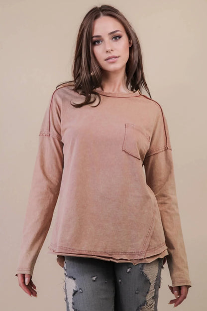 Mineral Washed Casual Knit Top - Southern Sassy Boutique