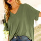 Short Roll-Up V-Neck Casual Knit Top