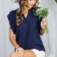 Split Neck Double Flutter Sleeve Blouse Shirt