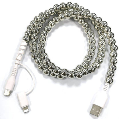 Silver Beaded Cord Charging Cable 2 in 1 Charger - Southern Sassy Boutique