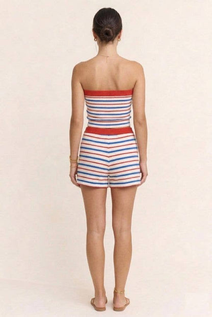 STRAPLESS CROPPED TUBE TOP SHORTS SET
