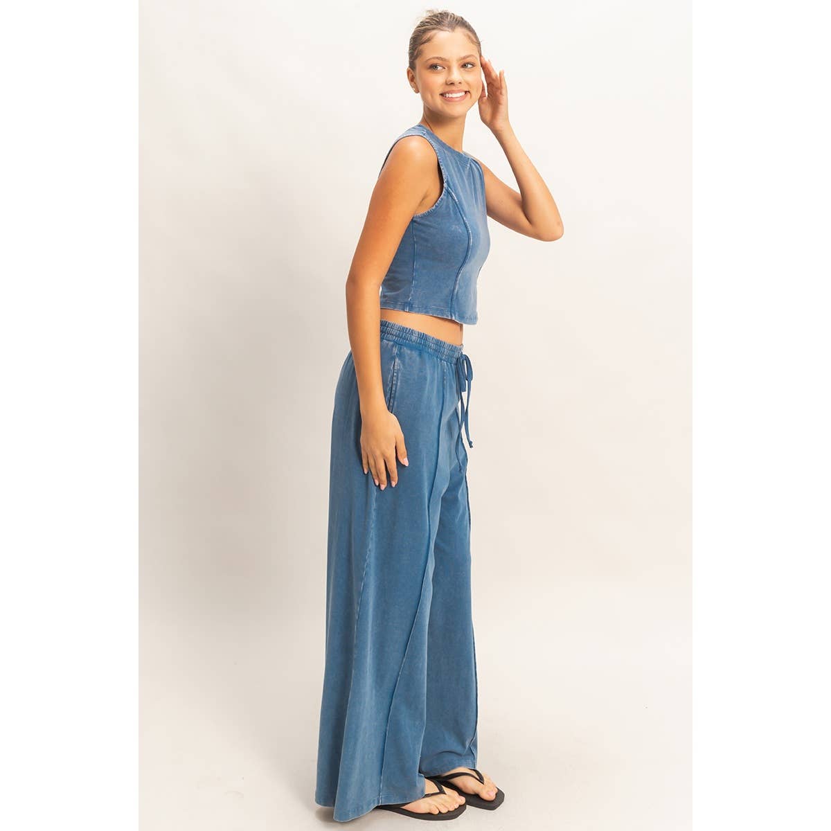 Mineral Washed Sleeveless Top & Wide Leg Pants Set