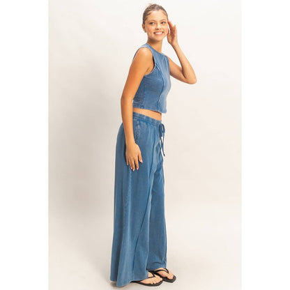 Mineral Washed Sleeveless Top & Wide Leg Pants Set