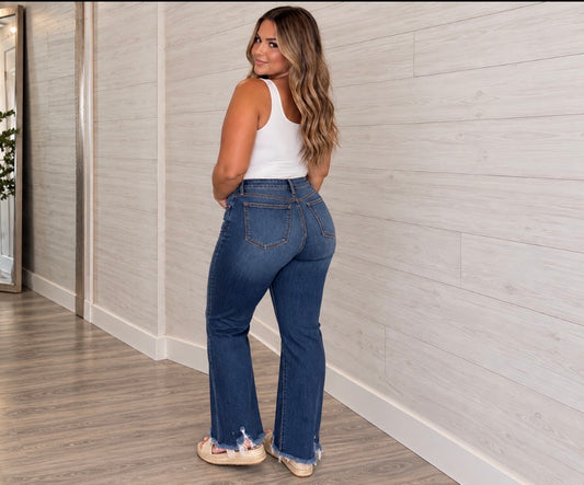Curvy Dark Frayed Wide Leg-Risen