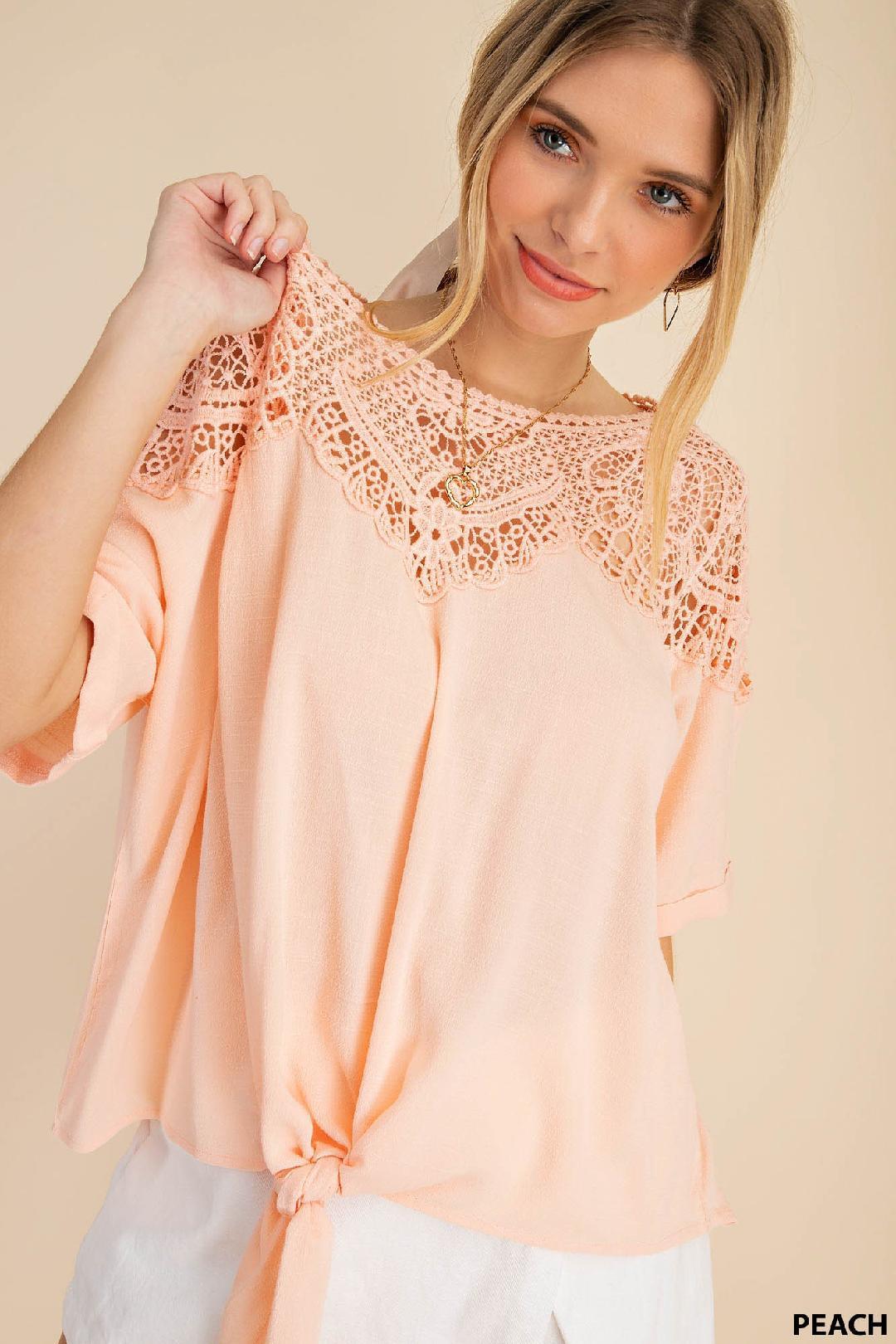 Image: Shoulder Trim Top Peach | Southern Sassy Boutique