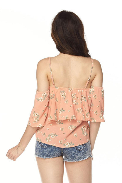 Floral Flounce Cold Shoulder Blouse - Southern Sassy Boutique