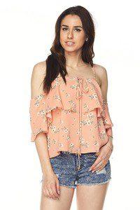 Image: Floral Flounce Blouse Peach | Southern Sassy Boutique