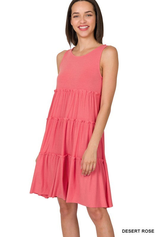 Sleeveless Solid Color Tier Dress