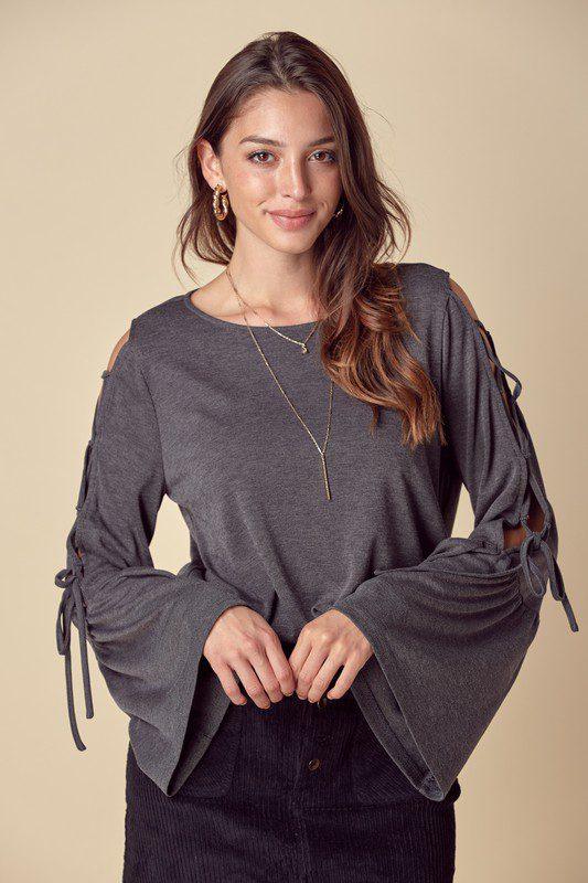 Image: Long Sleeve Ribbed Jersey Top Charcoal | Southern Sassy Boutique