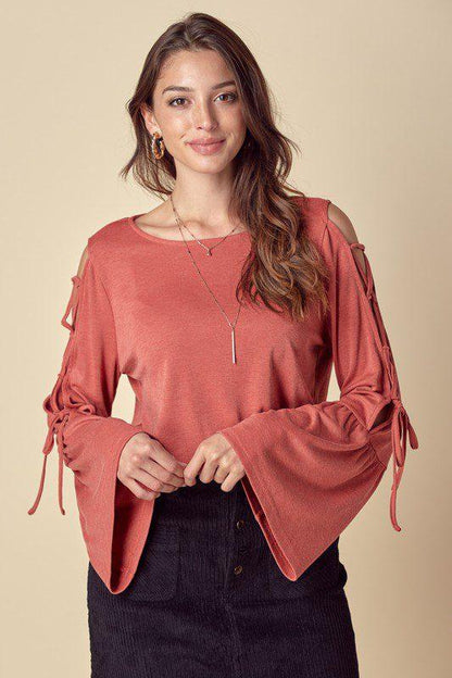 Image: Long Sleeve Ribbed Jersey Top Rust | Southern Sassy Boutique