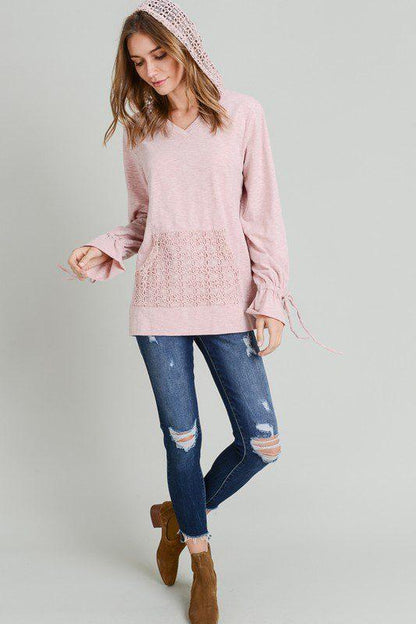 Image: Long Ruffle Lace Hoodie Mauve | Southern Sassy Boutique