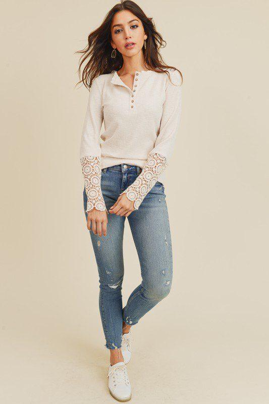 Crochet Long Sleeve Knit Top - Southern Sassy Boutique