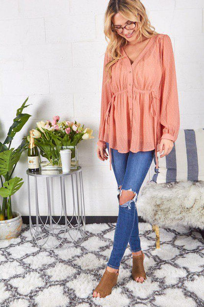 Image: Swiss Dot Tie Top Mauve | Southern Sassy Boutique