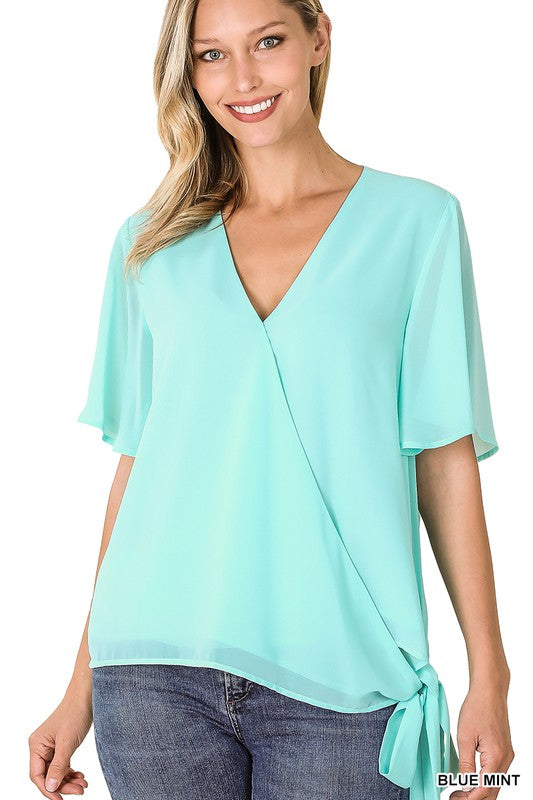 Chiffon V-Neck with Side Tie Top