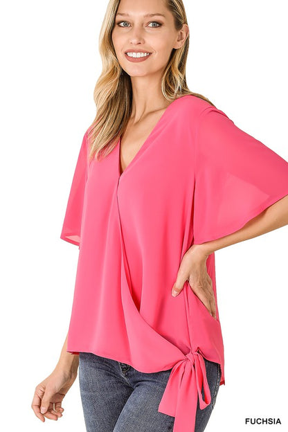 Chiffon V-Neck with Side Tie Top