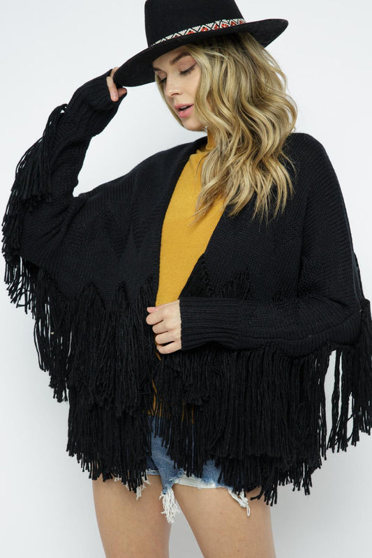 Image: Fringe Cardigan Sweater Black | Southern Sassy Boutique