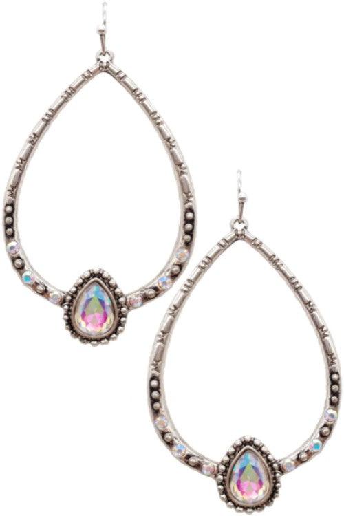 Western Concho teardrop AB crystal glass rhinestone earring - Southern Sassy Boutique