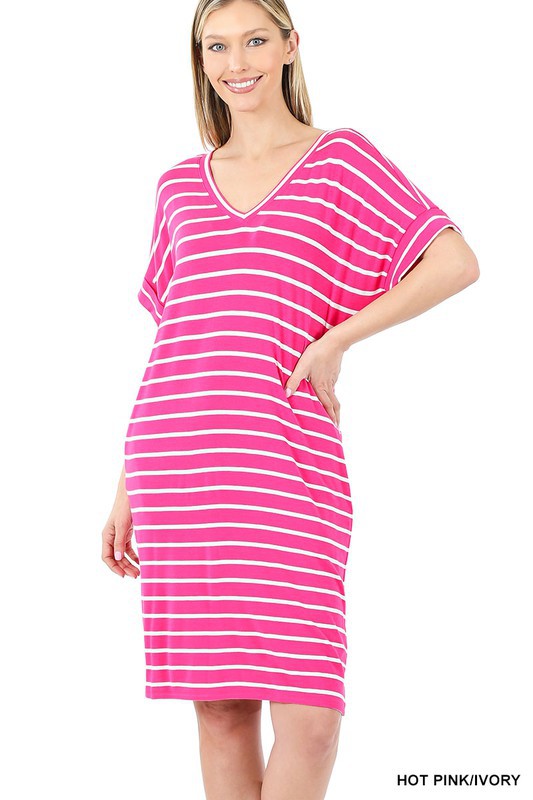 Stripe Rolled Short Sleeve Dress