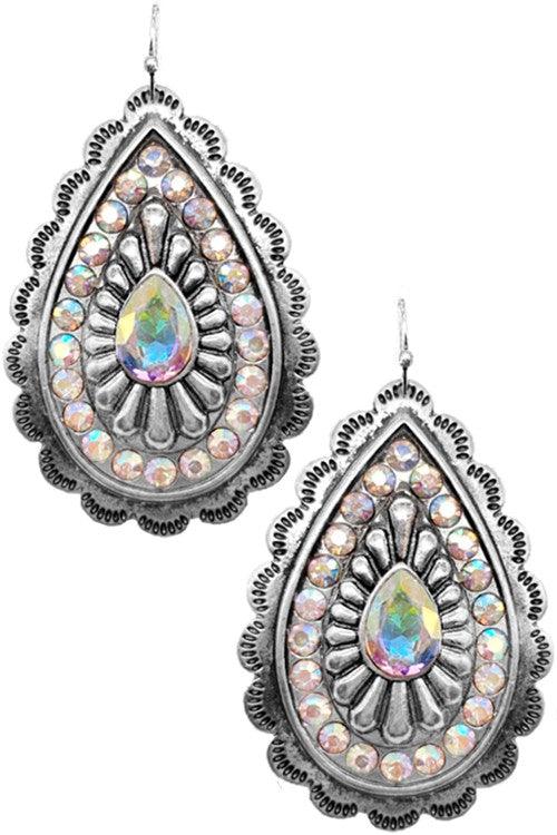 Western concho teardrop AB rhinestone earring - Southern Sassy Boutique