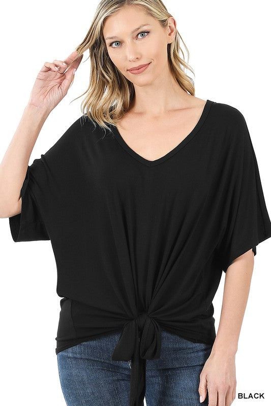 Luxe V-Neck Tie Front Top