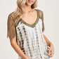 Tie Dye & Lace Sleeve Top