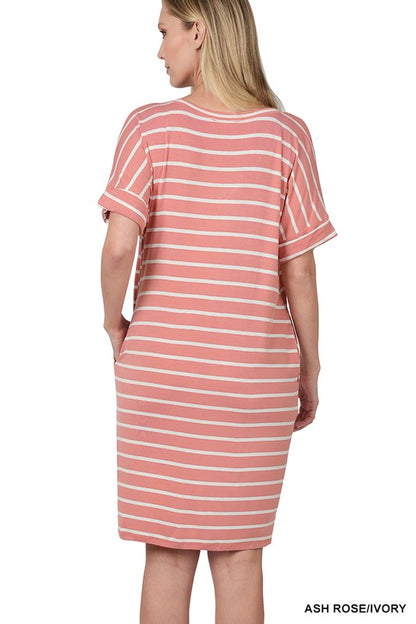 Stripe Rolled Short Sleeve Dress