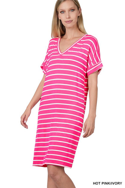 Stripe Rolled Short Sleeve Dress