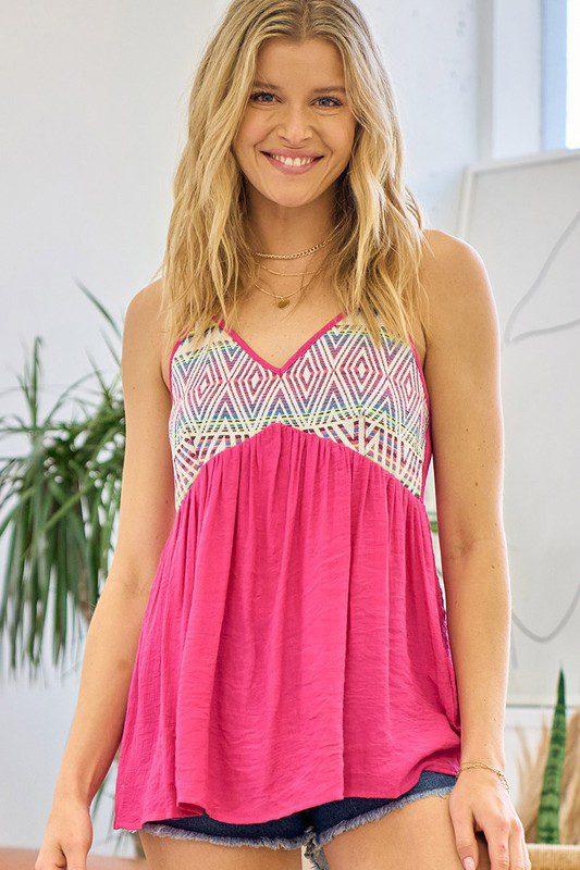 Image: Jacquard Bodice Top Fushia | Southern Sassy Boutique