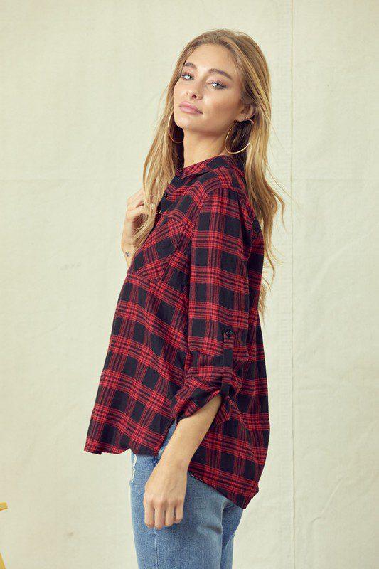 Long Sleeve Flannel Top - Southern Sassy Boutique