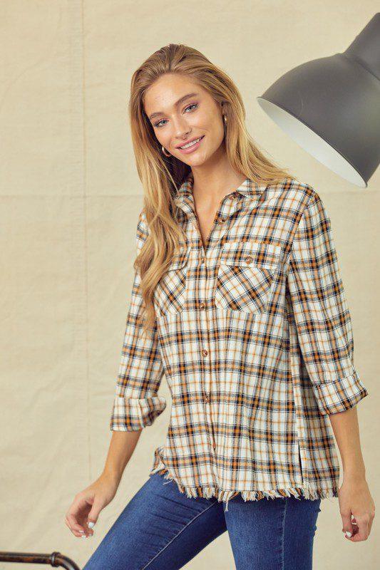 Long Sleeve Button Down Flannel Top - Southern Sassy Boutique