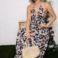 Floral Print Halter & Open Back Maxi Dress