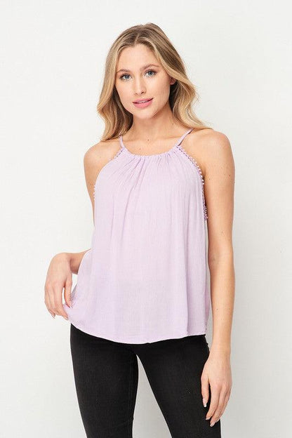 Black Spaghetti Strap Top With Lace Detail - Southern Sassy Boutique