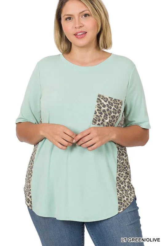 Animal Print Contrast Top - Southern Sassy Boutique