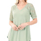 Solid V-Neck Short Sleeve Top with Lace